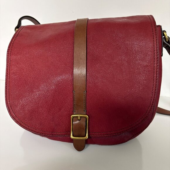 Fossil Leather Crossbody Bag Adjustable Strap Buckle Detail Red Wine Purse - Picture 1 of 8